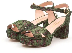 Open Toe Wedges Leather Insole Women's Deidre Platform Sandal In Flora Jacquard