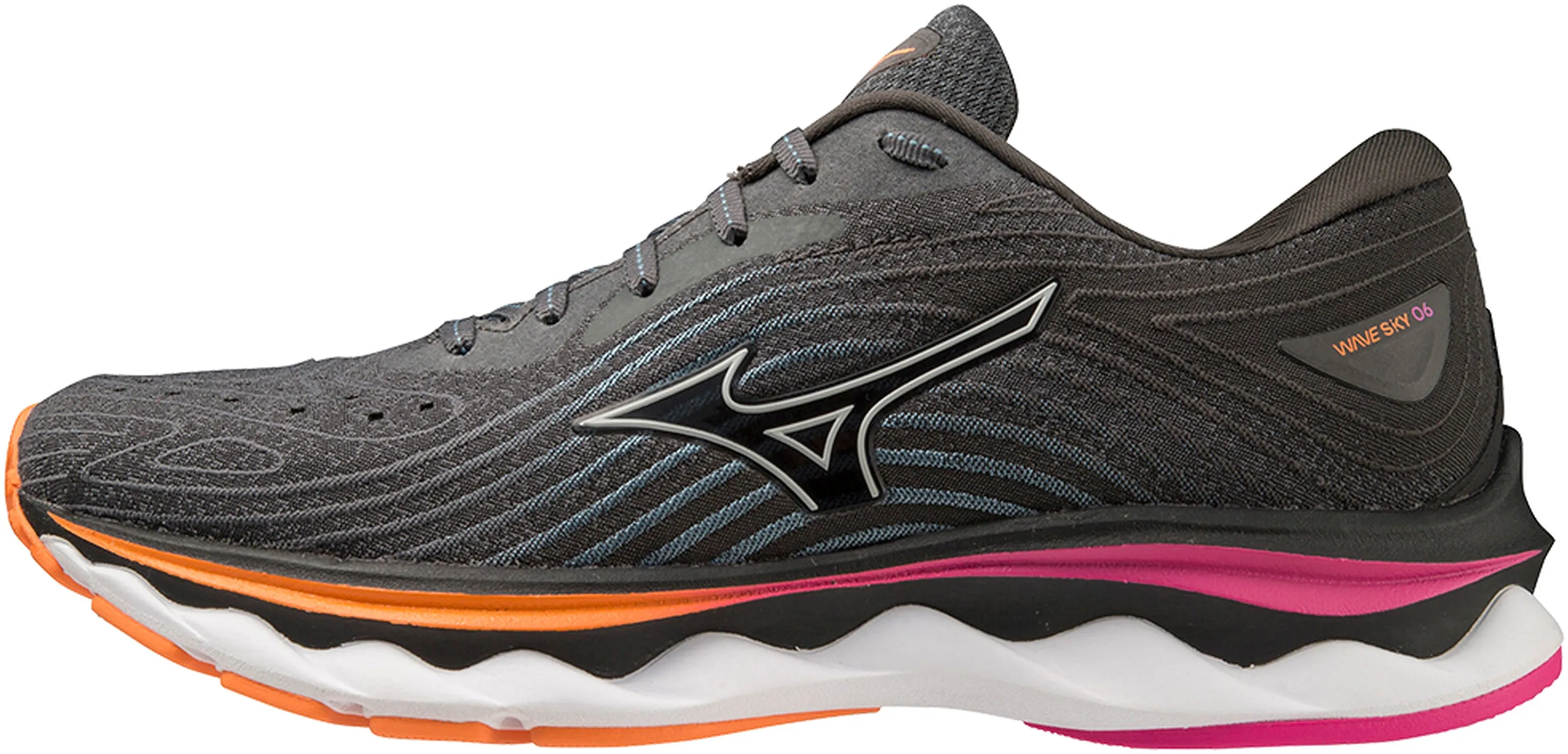 Gusseted Tongue Breathable Knit Fabric Mizuno Wave Sky 6 Womens Running Shoes - Grey