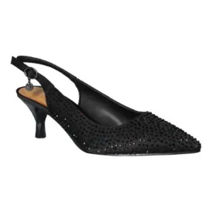 Training Stretchable Women's Ferryanne Slingback Pump In Black Satin/rhinestones