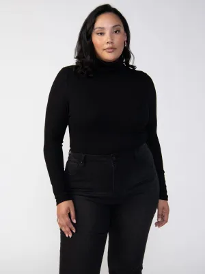 Hypoallergenic Fibers NoSideSeam Essential Turtleneck Top Black Extended Sizing