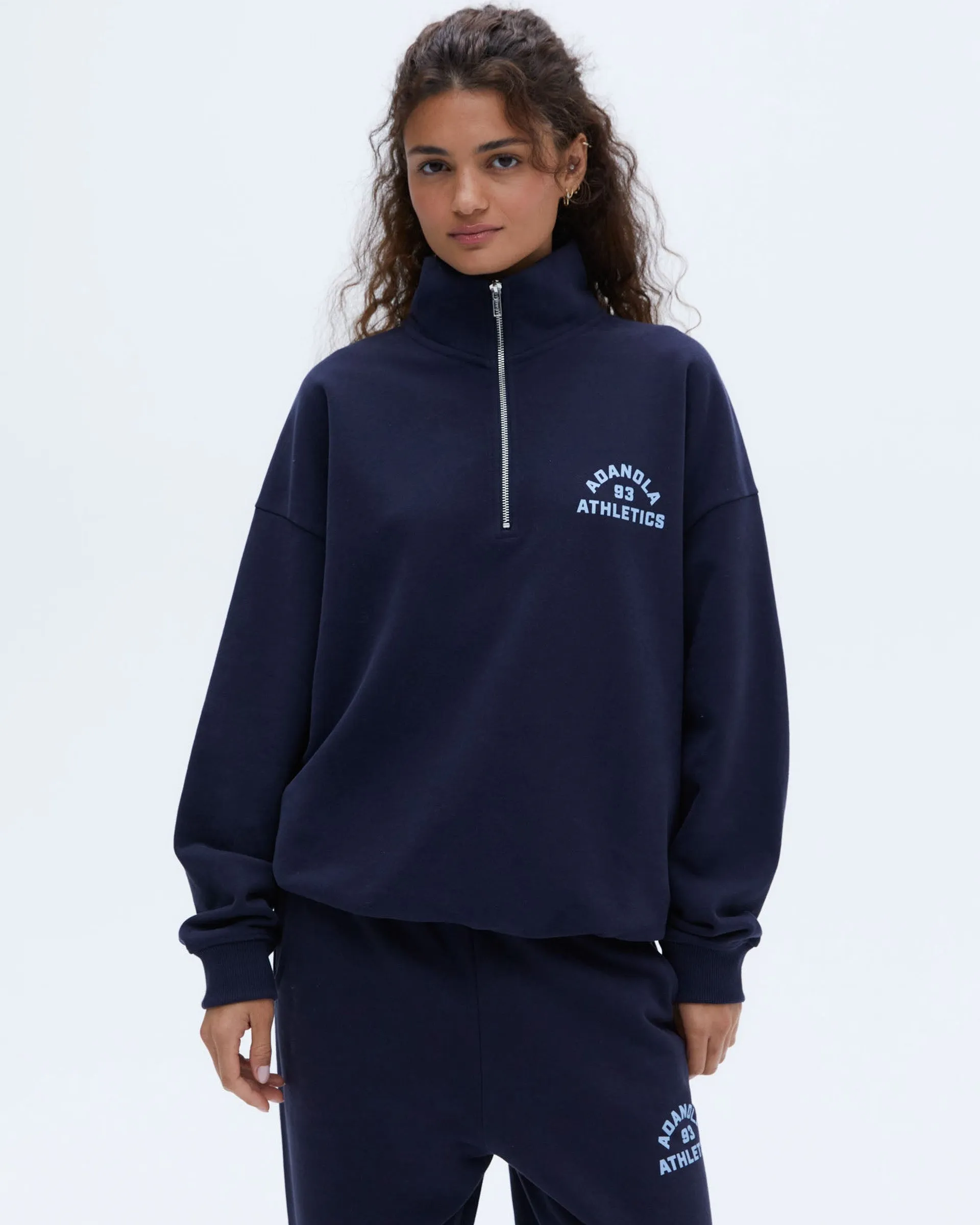 Campus Oversized Funnel Neck Zip Sweatshirt - Navy Blue/Powder Blue Winter Essential