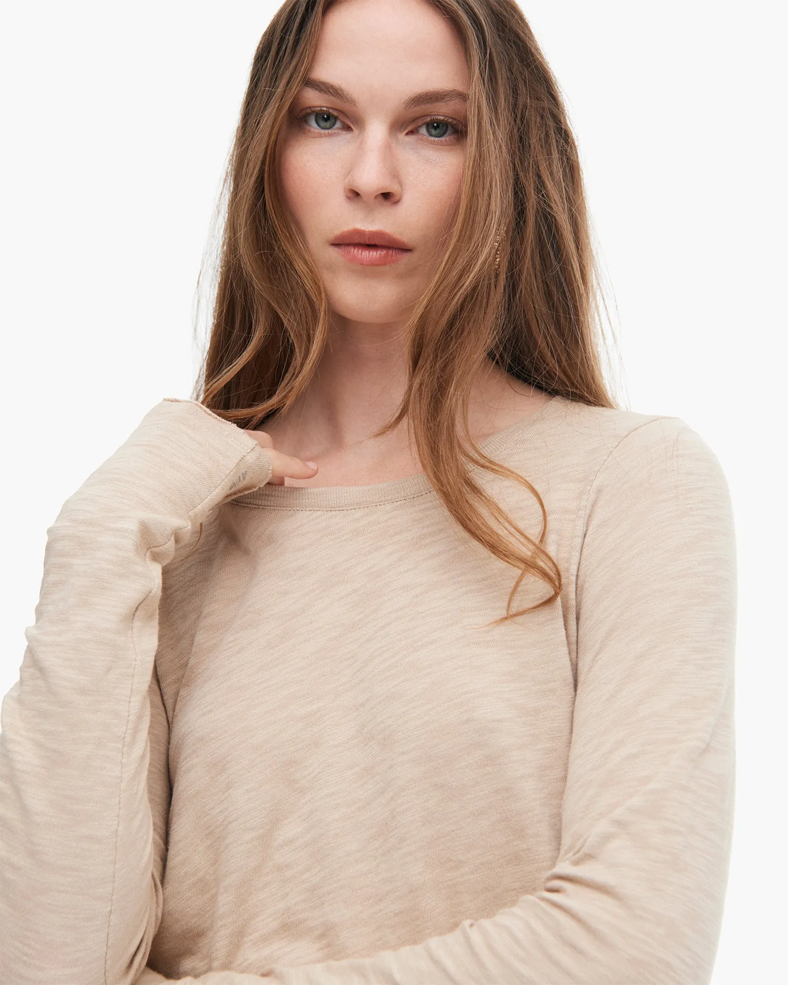 Minimalist Comfort Slub Jersey Long Sleeve Destroyed Crew - Dune