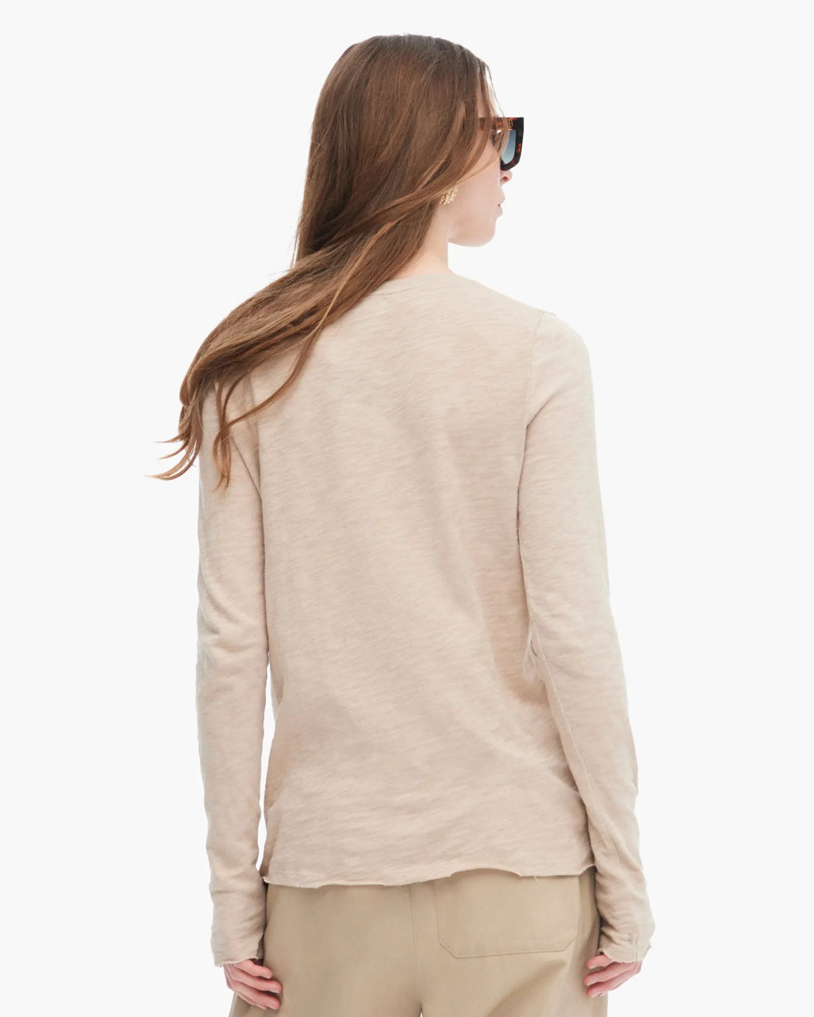 Comfy and Soft Essential Style Wear Slub Jersey Long Sleeve Destroyed Crew - Dune