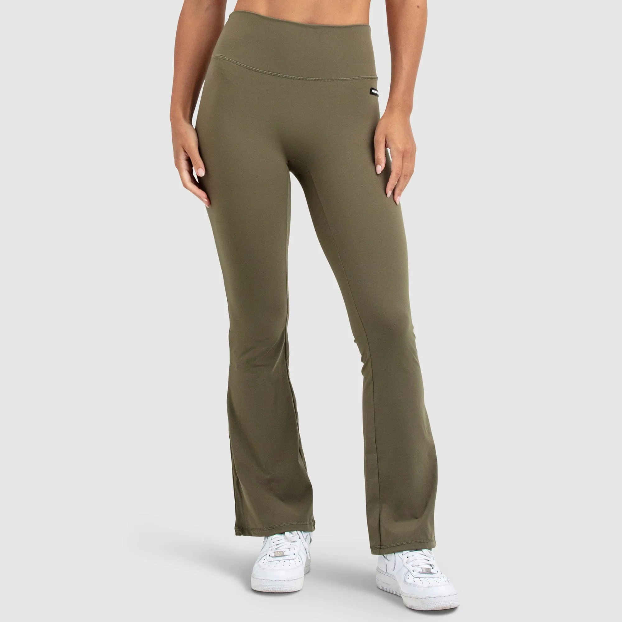 MotionSoft Flared Leggings - Deep Khaki Pocket Design