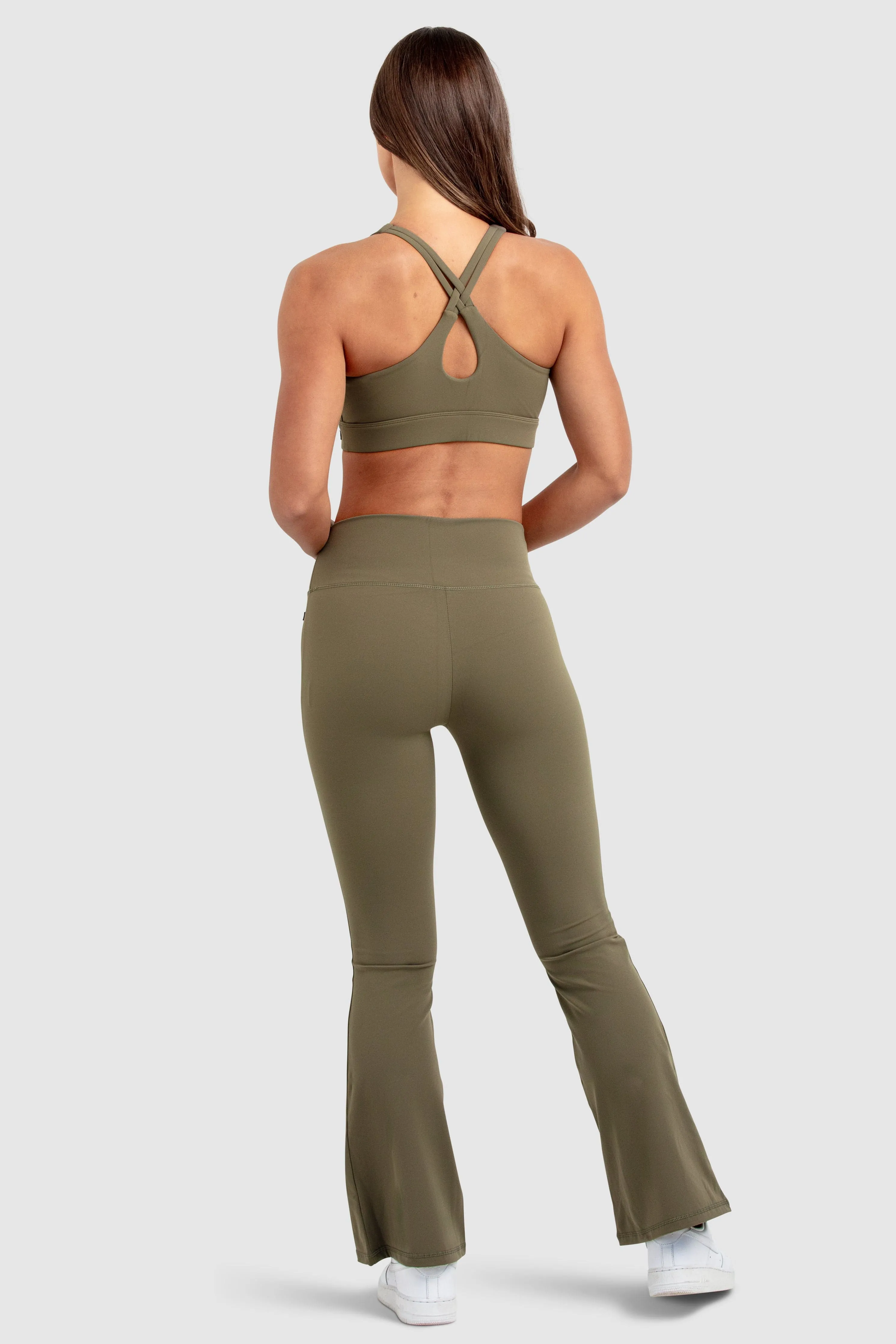 Layered Fabric Chic Performance MotionSoft Flared Leggings - Deep Khaki