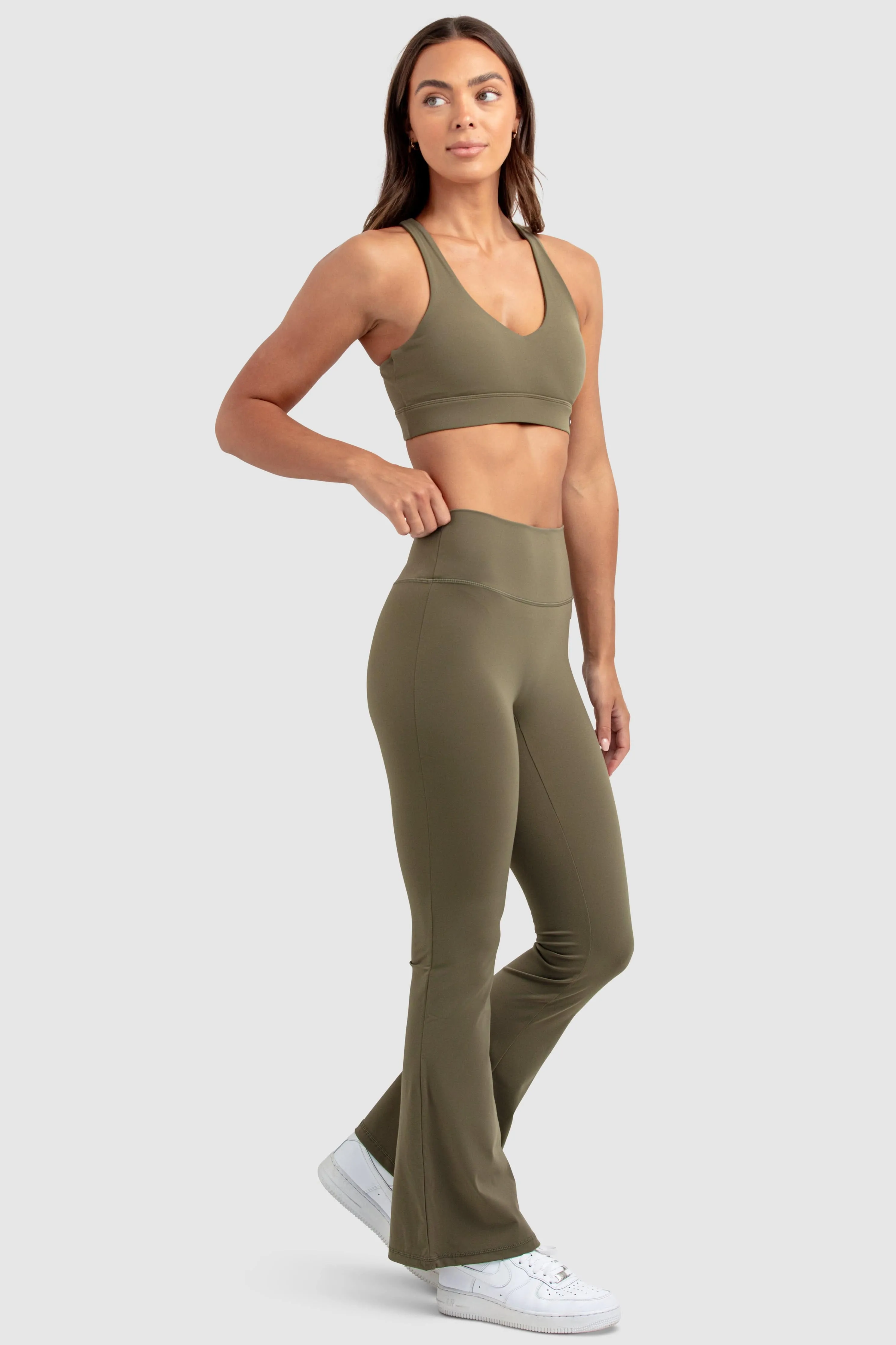 MotionSoft Flared Leggings - Deep Khaki Full length Slim Fit Winter Sports