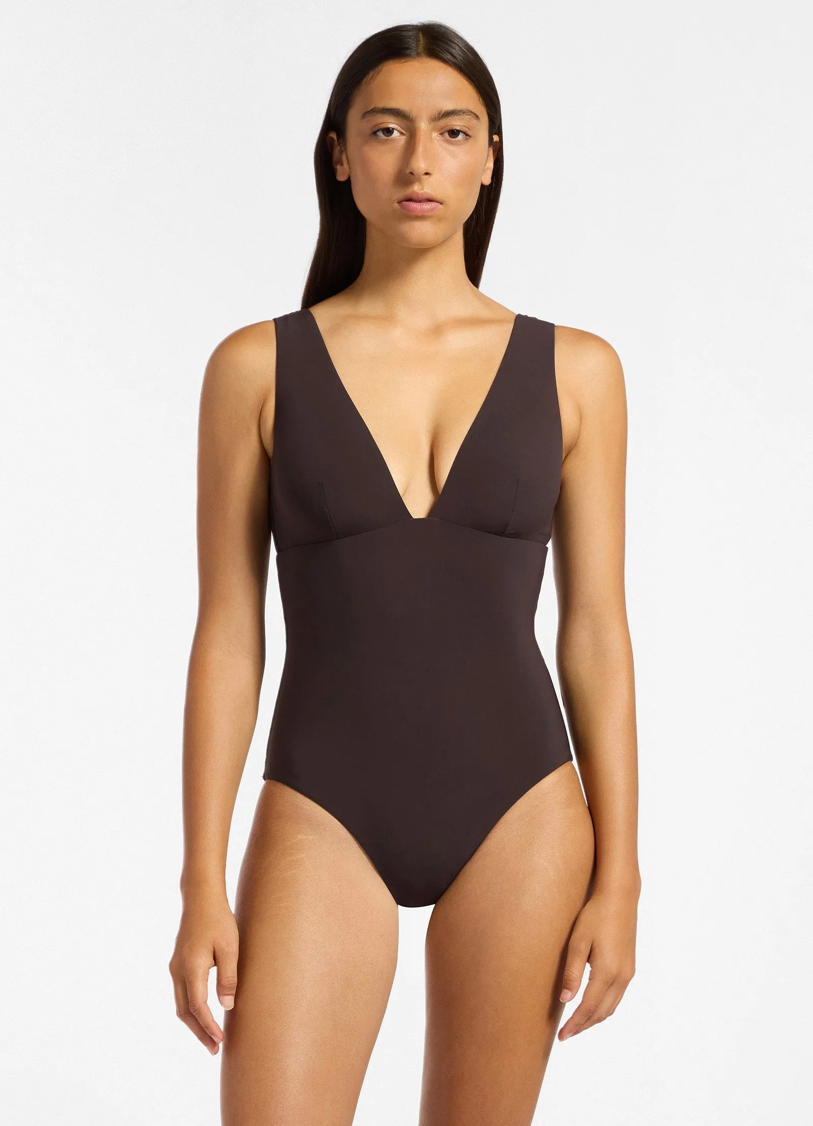 Foldable Design Multipocket Feature Jetset Plunge One Piece - Chocolate