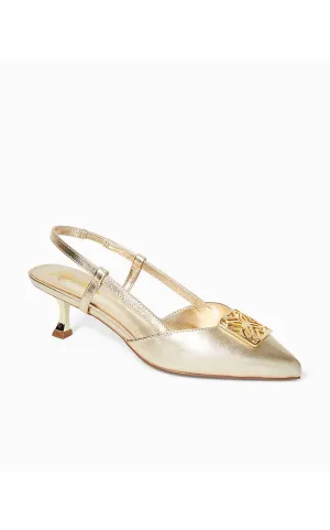 Women's Schuyler Kitten Heel Slingback Shoe In Gold Metallic Vegan Wedding Heels