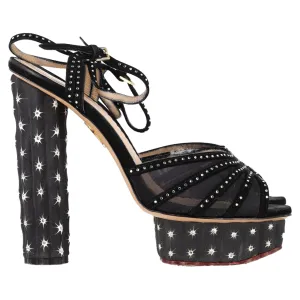 Charlotte Olympia Cactus Sandal Heels in Black Suede Training