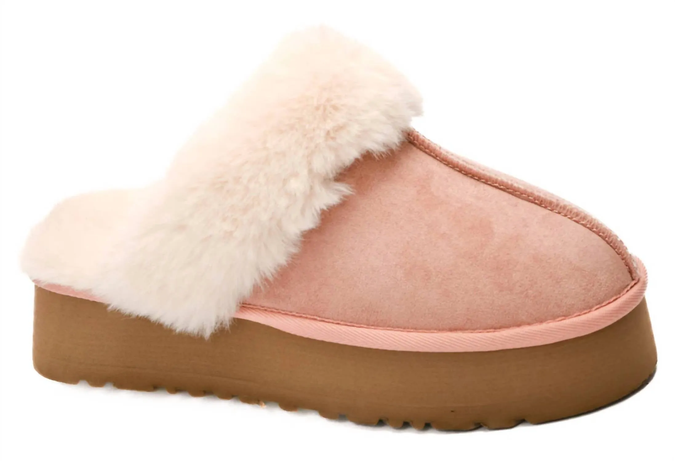 Comfortable Heel Women's Cuddle Up Faux Suede Platform Slipper In Blush
