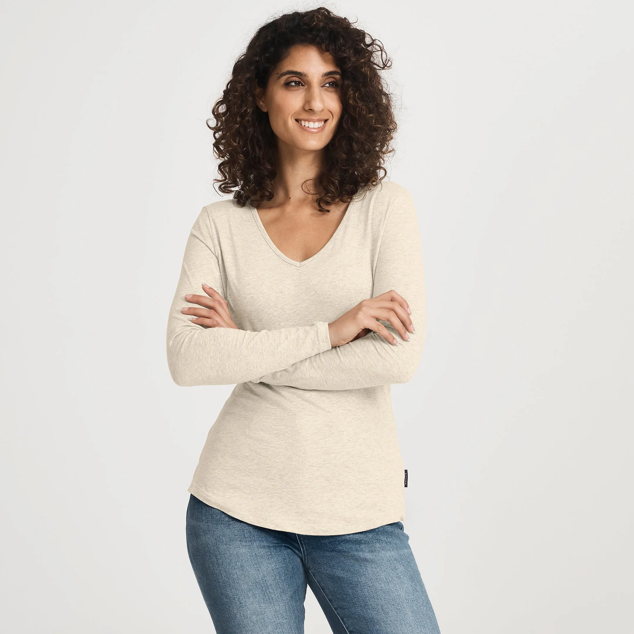 Light and Breathable Summer Fashion Recycled LS V-Neck Tee