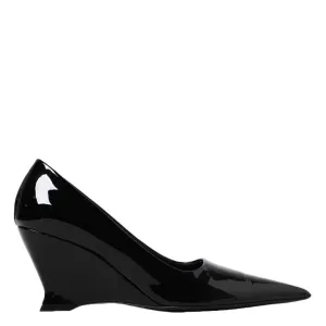Metallic Evening Shoes Ferragamo Ladies Black Viola Wedge-Heeled Pumps