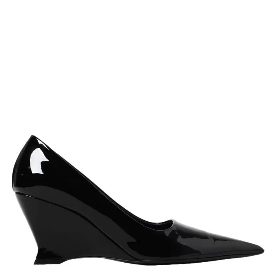 Metallic Evening Shoes Ferragamo Ladies Black Viola Wedge-Heeled Pumps
