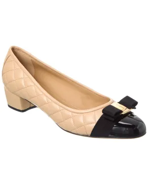 Open Toe Wedges Ferragamo Vara Quilted Leather Pump