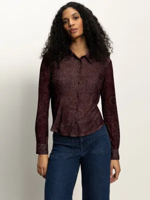 City Casual ZeroWaste Production Fitted Mesh Button Down Top Boheme