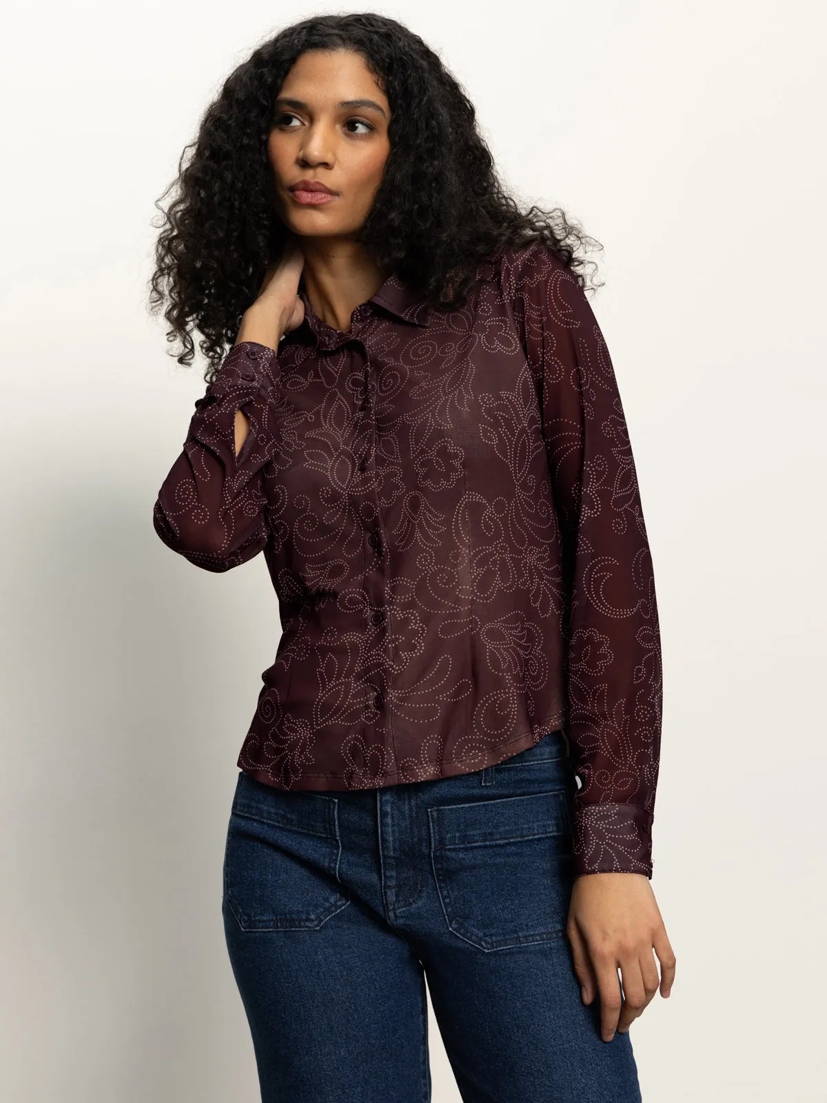 Fitted Mesh Button Down Top Boheme Soft Comfort Wear