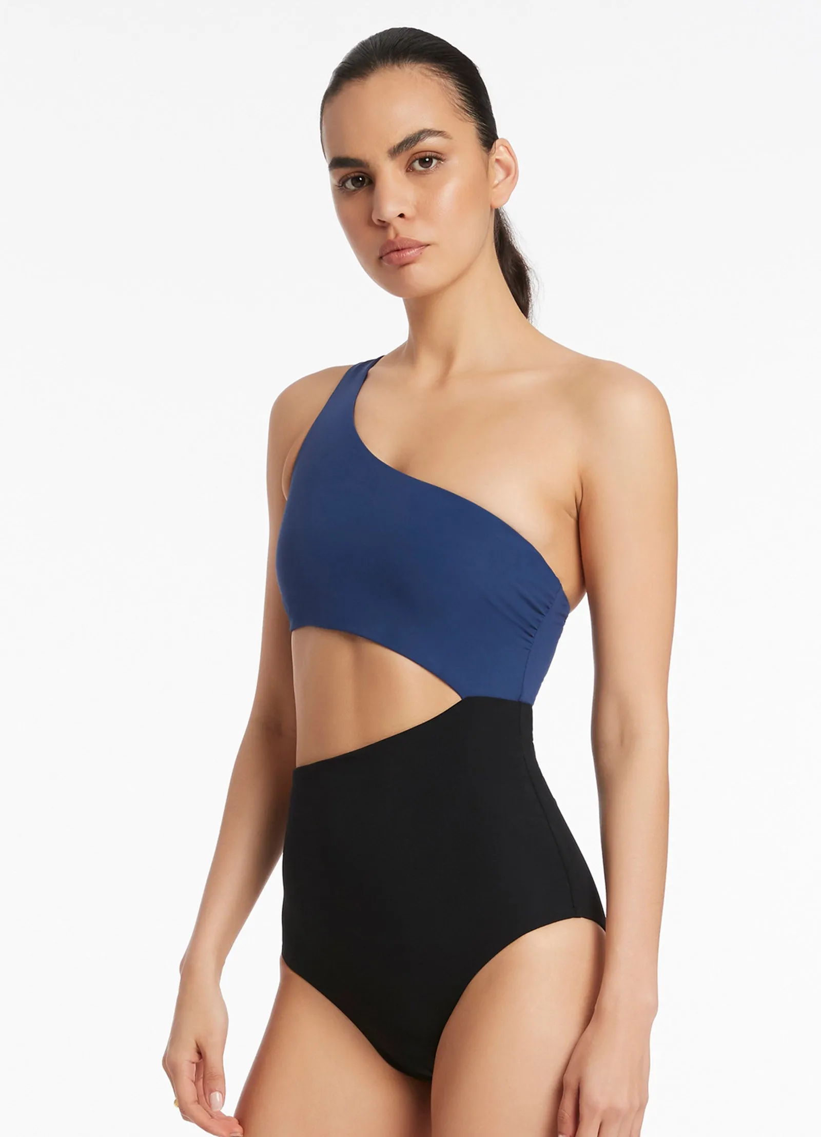 Versa One Shoulder One Piece - Pacific Blue wrinkle free Ocean Vibes