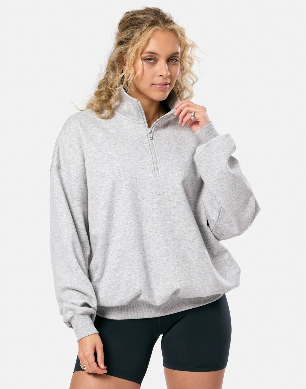 product gym ready performance Clubhouse Funnel Neck Zip in Grey Marl