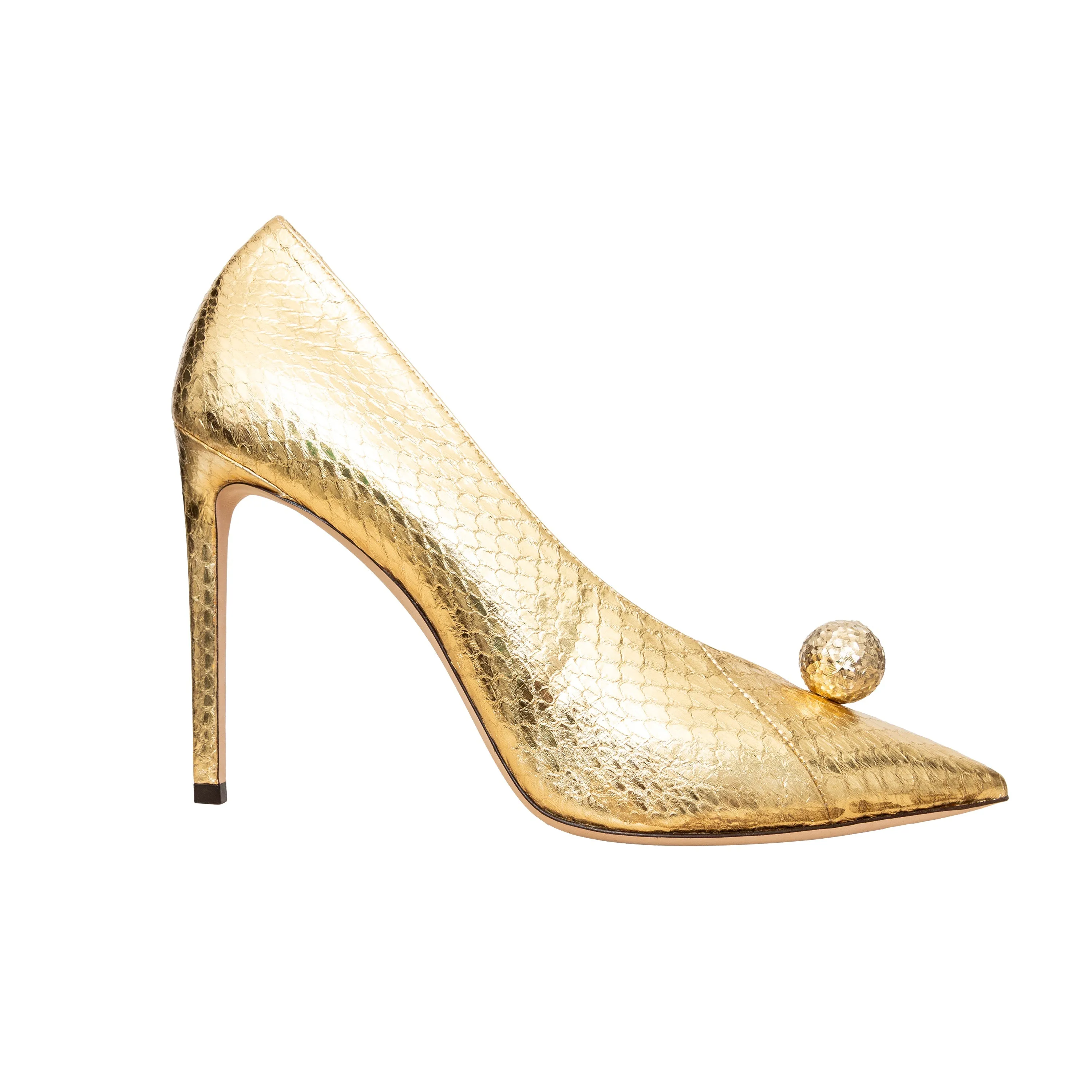 Ankle Support Casual Heels for Work Jimmy Choo Metallic Snakeskin Orb Pumps - '10s
