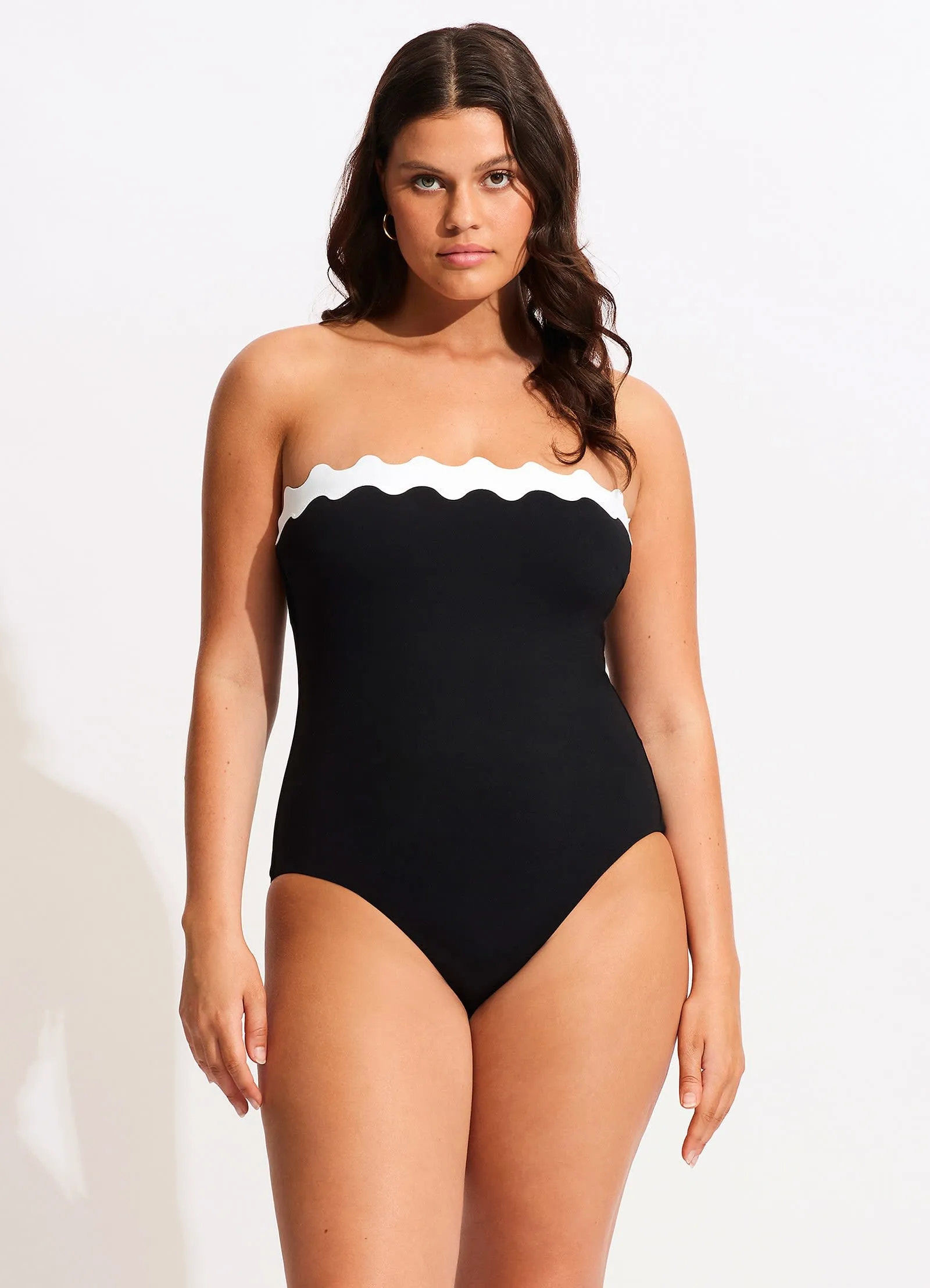 High-Neck Gia Ric Rac Bandeau One Piece  - Black