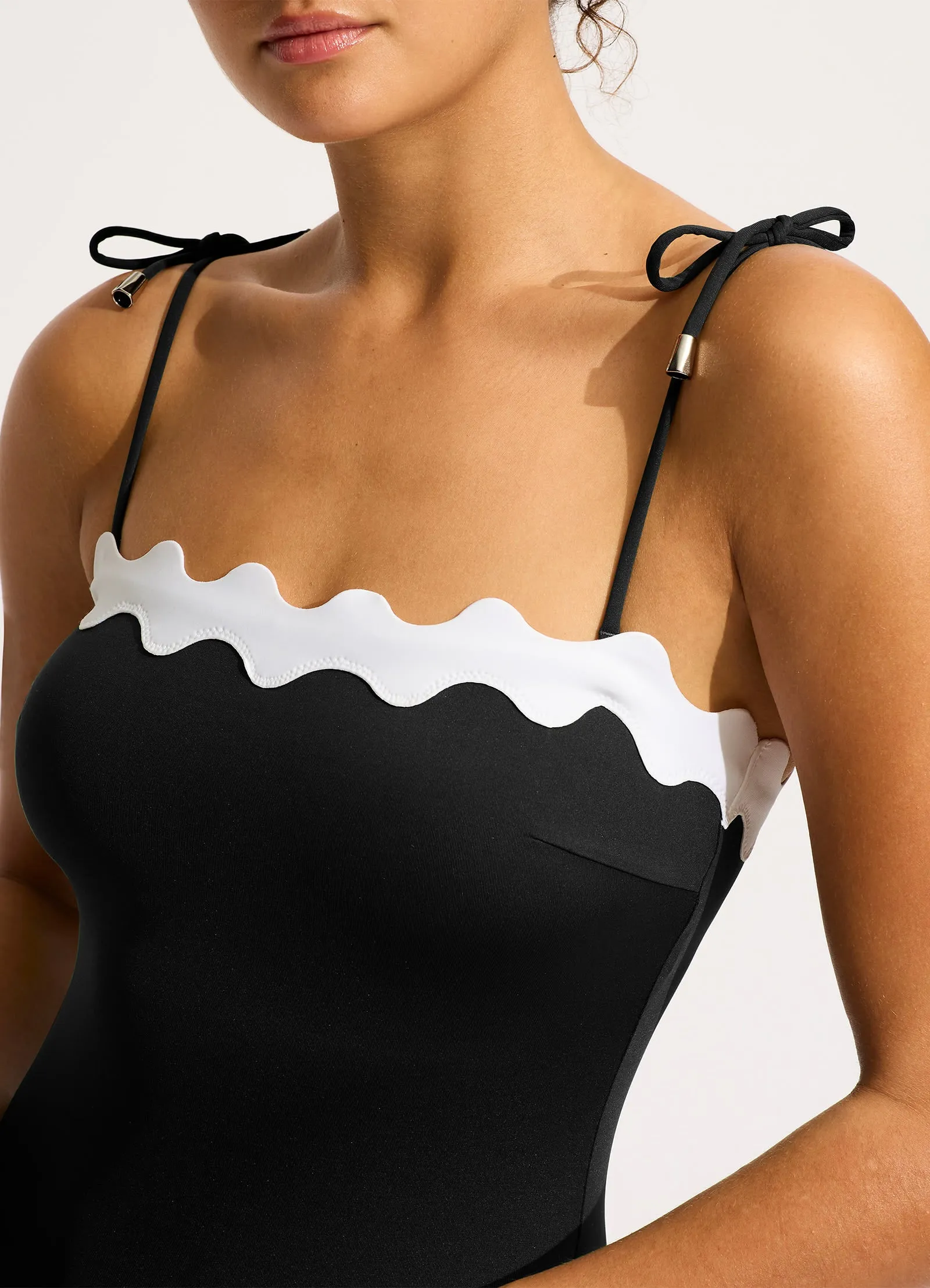 Gia Ric Rac Bandeau One Piece  - Black Adjustable Drawstring Waist Quick Release Closure