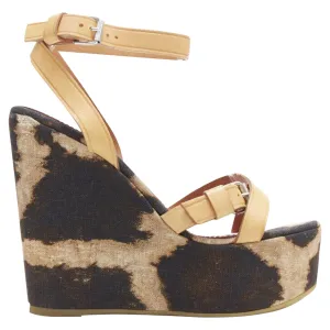 Tuxedo Heels Giambattista Valli leoaprd spot print canvas tan strap wedge platfor