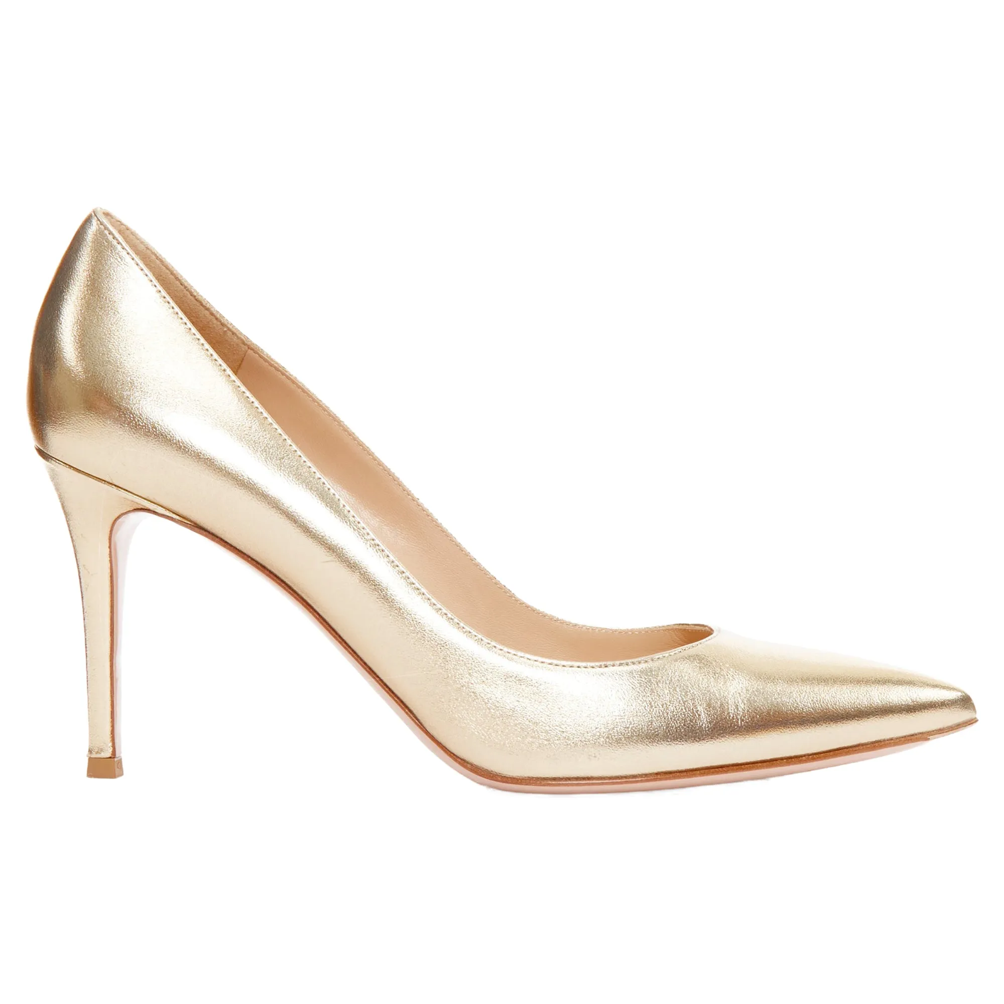 Gianvito Rossi Metallic Leather Pointy Pump Heels Cushioned High Density