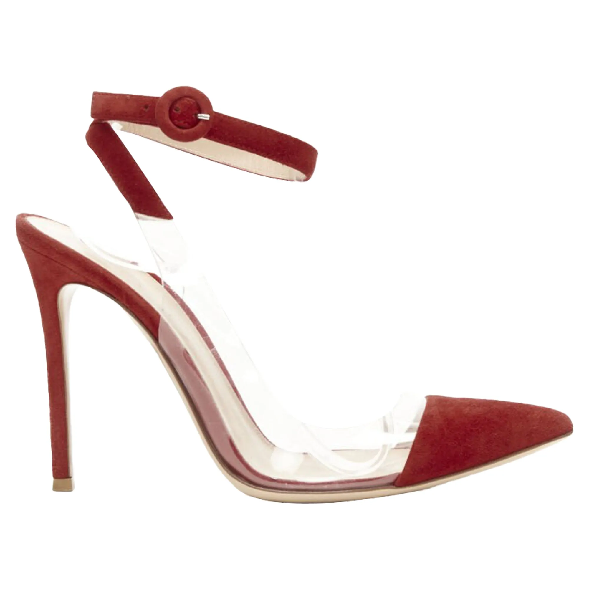 Gianvito Rossi Plexi suede clear PVC ankle strap pump Medium Heel High Density