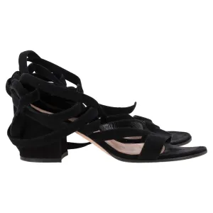 Glow Up Eva Midsole Gianvito Rossi Wrap Sandal Heels in Black Suede