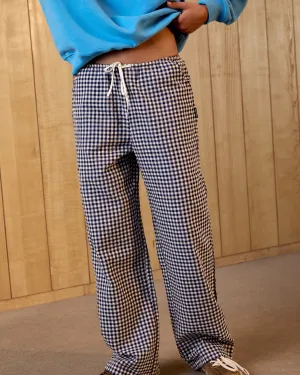 Gingham Drawstring Pants - Navy Blue/White Flexible Motion