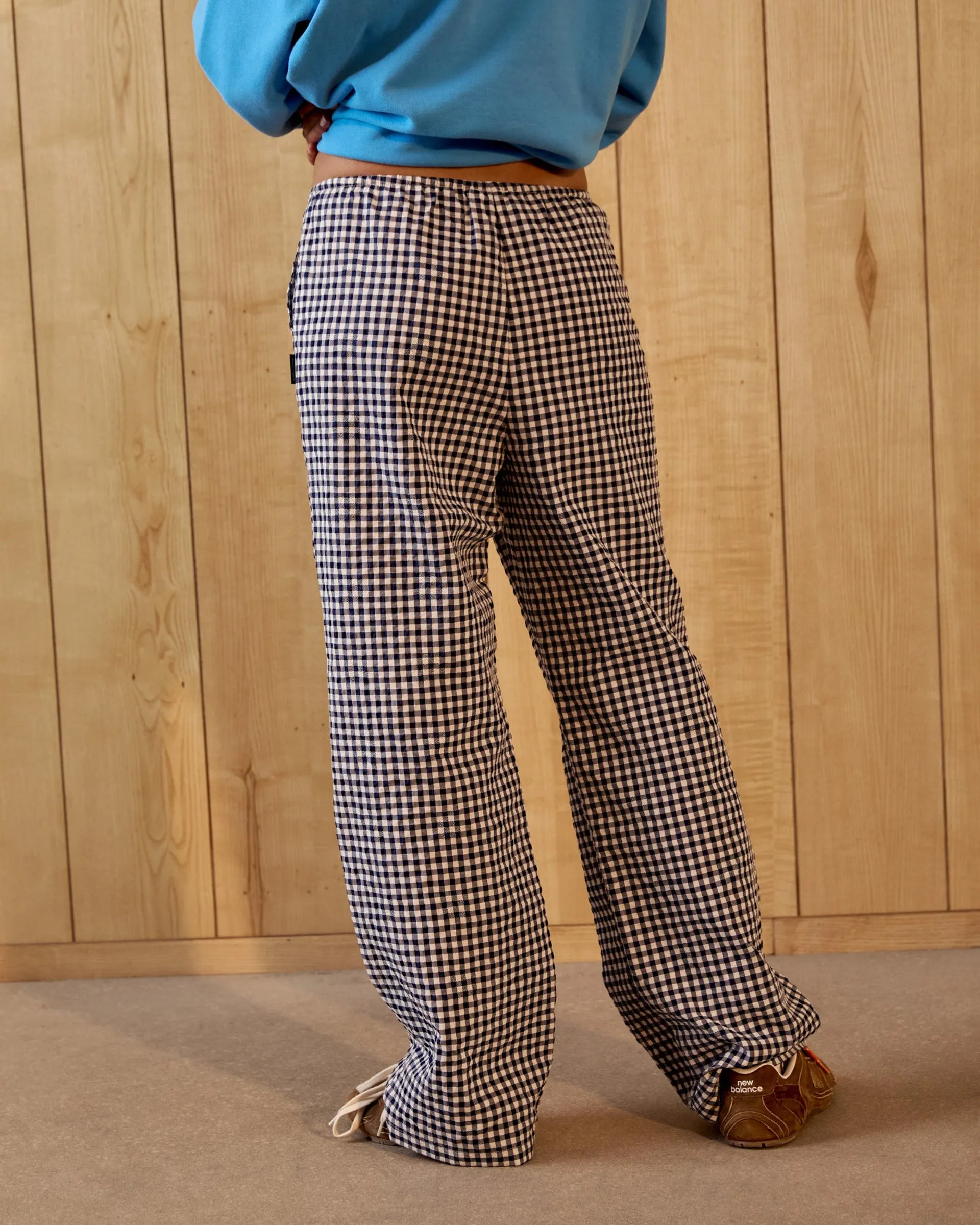 MultiPocketSystem Gingham Drawstring Pants - Navy Blue/White