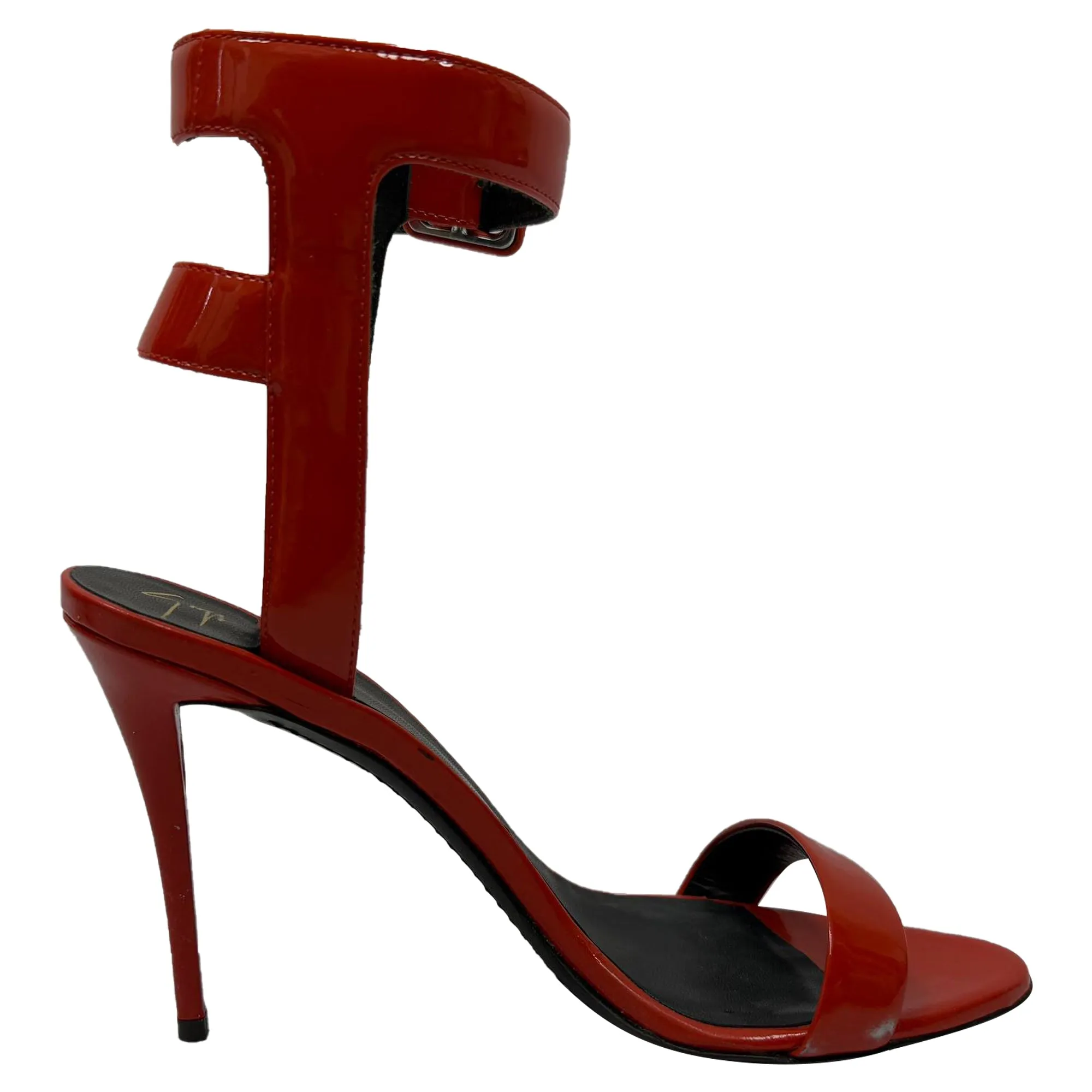 Giuseppe Zanotti High Ankle Strap Sandal Heels in Red Patent Leather Anti Bacterial Matte Finish