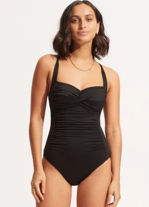 Seafolly Collective Twist Halter One Piece - Black Multi Pocket Design