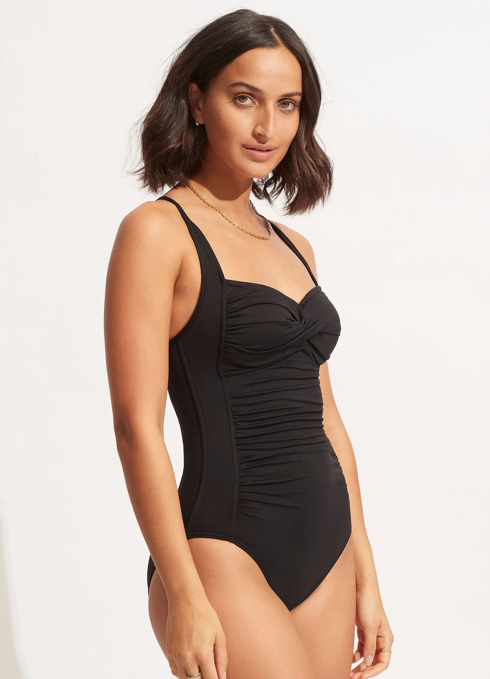 Seafolly Collective Twist Halter One Piece - Black chlorine resistant