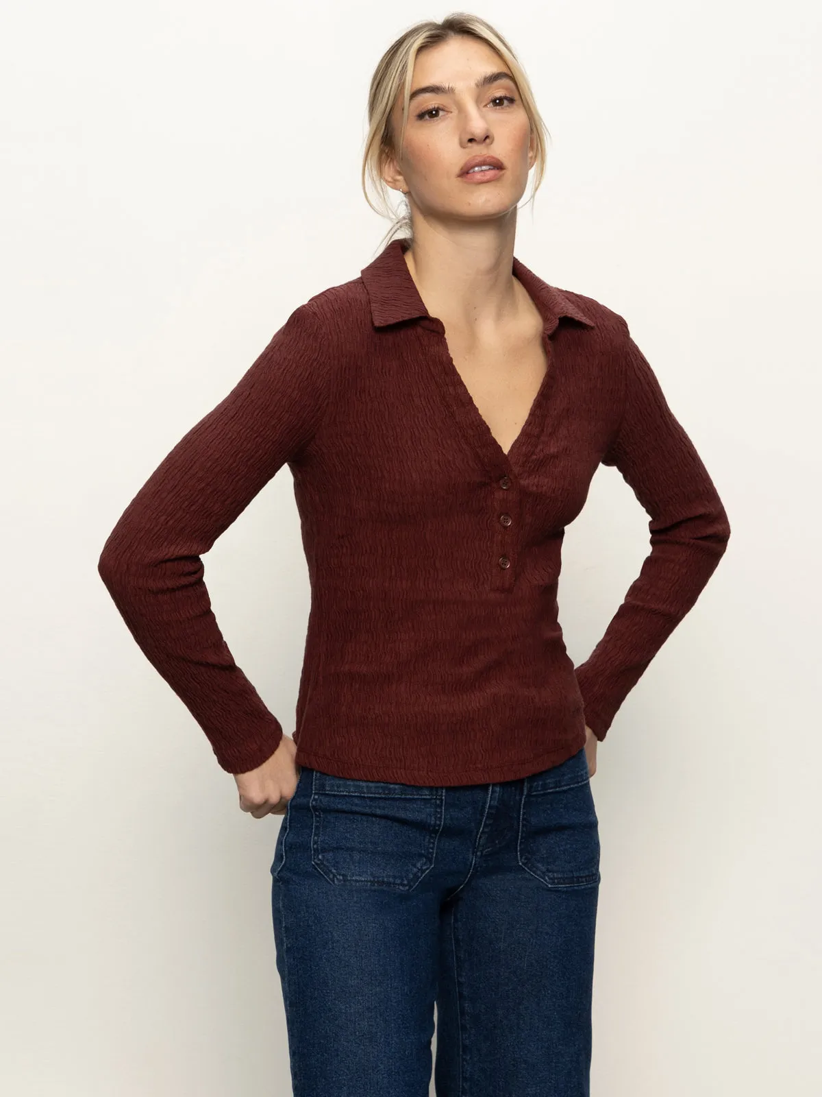 Long Sleeve Textured Top Chicory Lightweight Wear