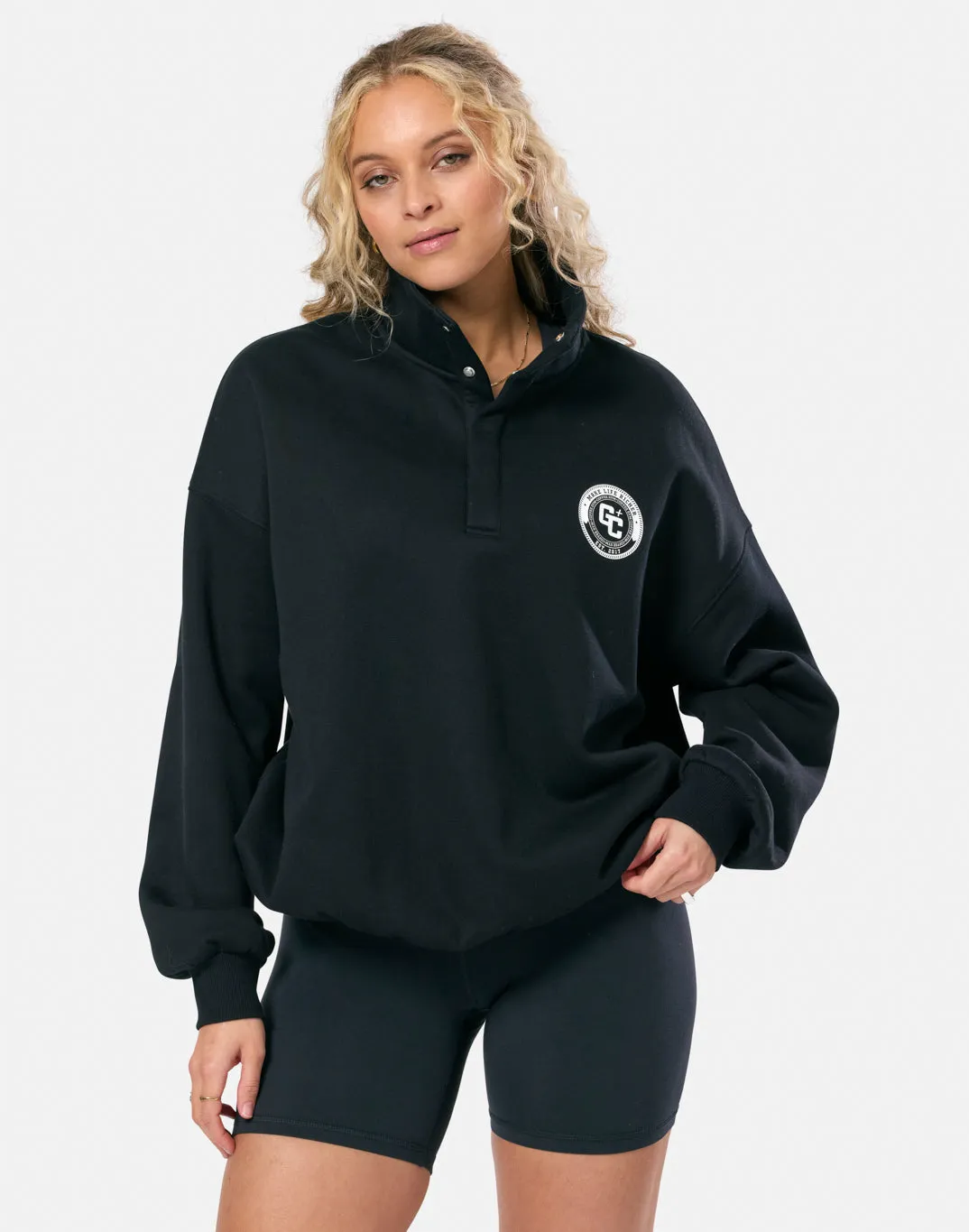 product sustainable future Snap Collar Varsity Sweatshirt in Black