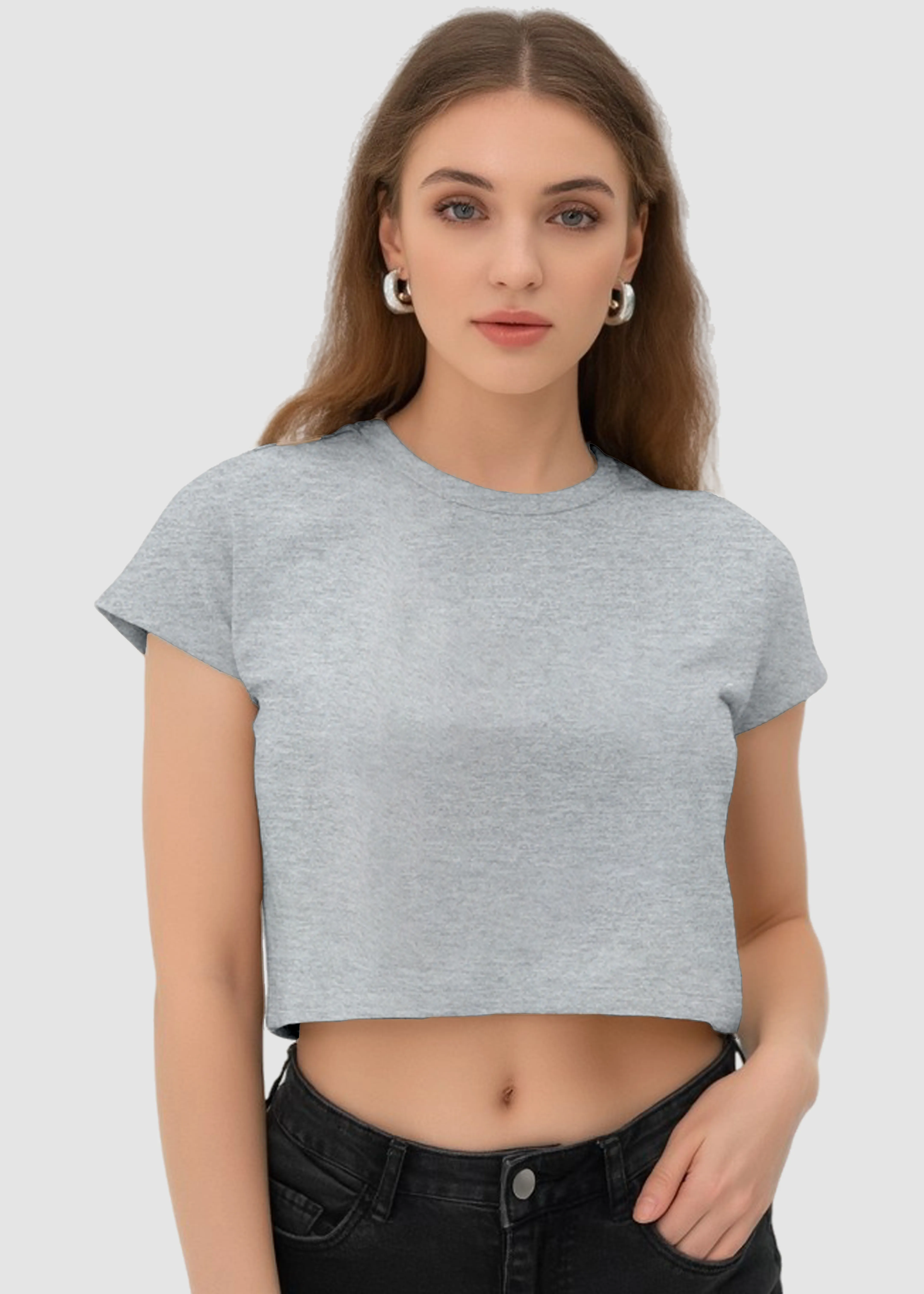 Abstract mystery Grey Melange Crop Top | FC39
