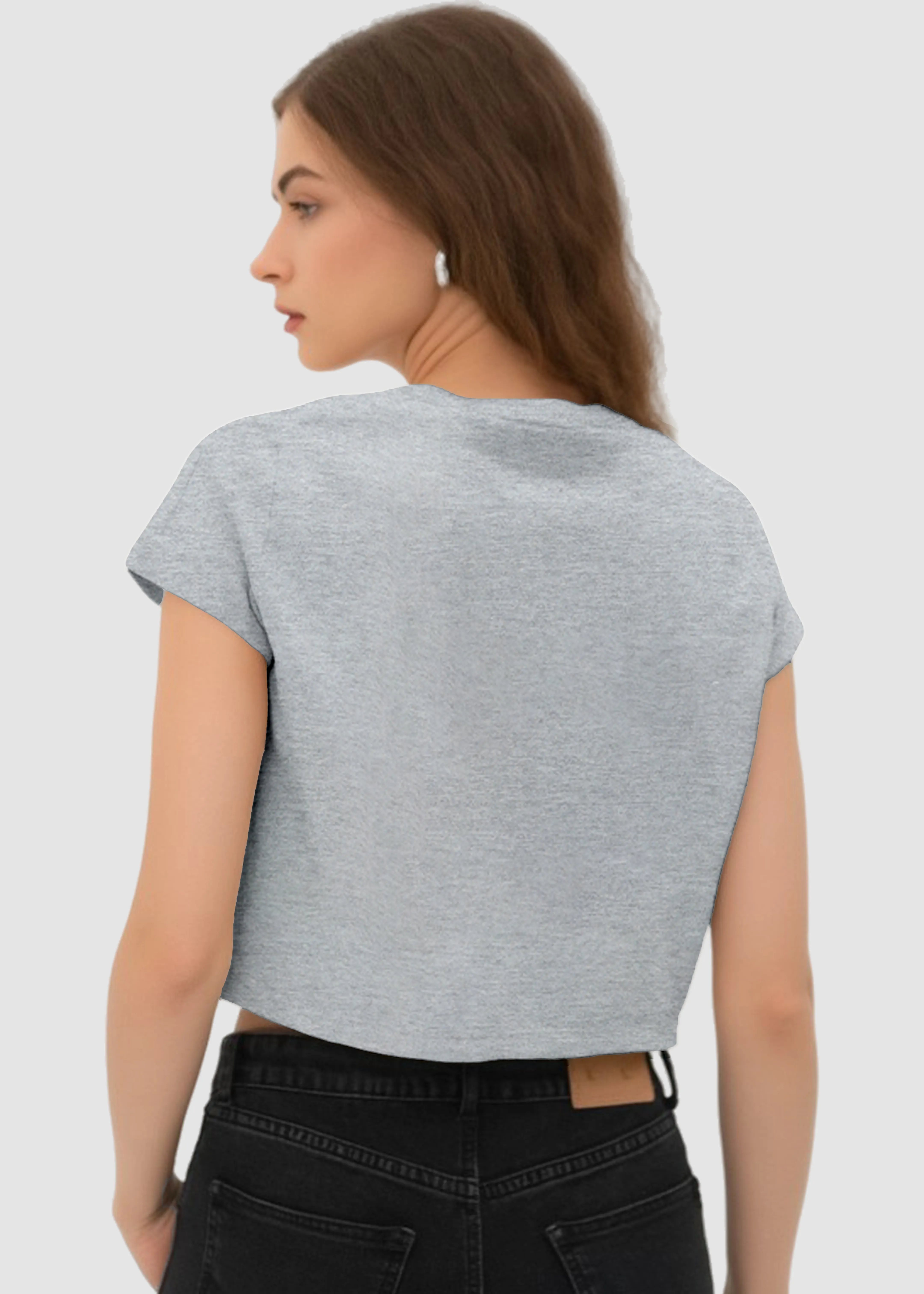 monochromatic Holiday Outfit Grey Melange Crop Top | FC39