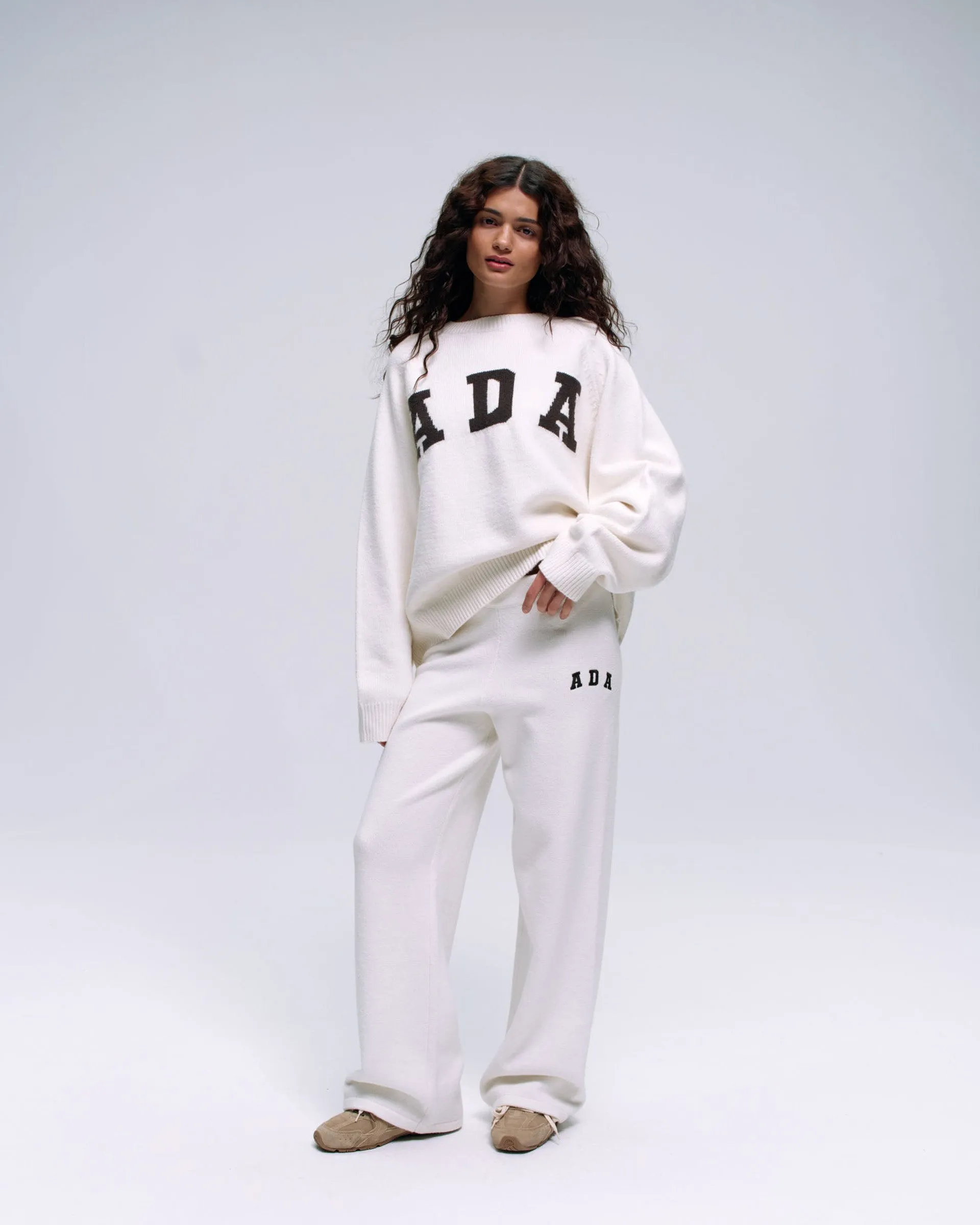 ADA Knit Straight Leg Sweatpants - Cream/Coffee Bean Soft and Light