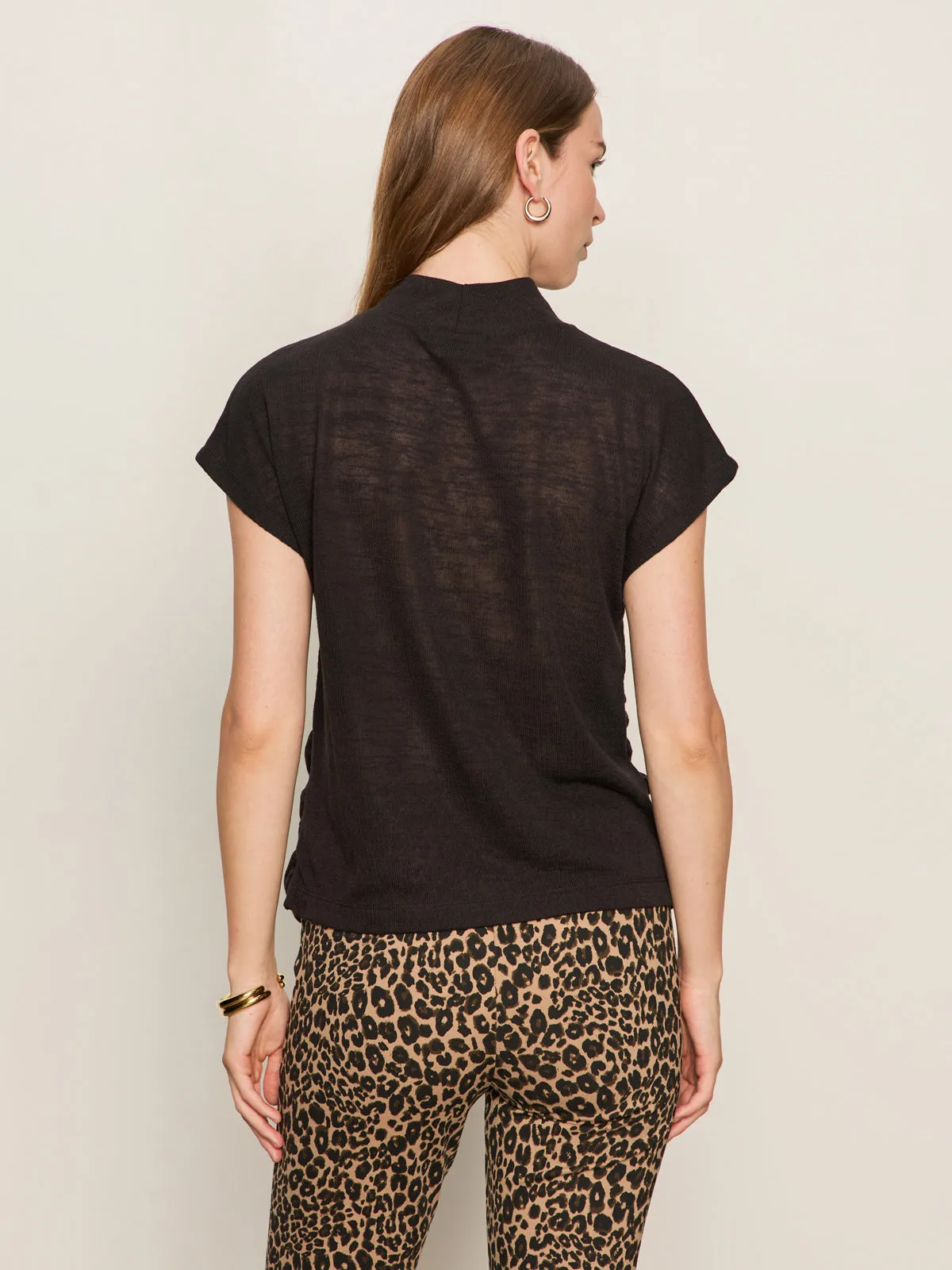 Draped Sleeveless Mock Neck Top Black Organic Cotton School spirit