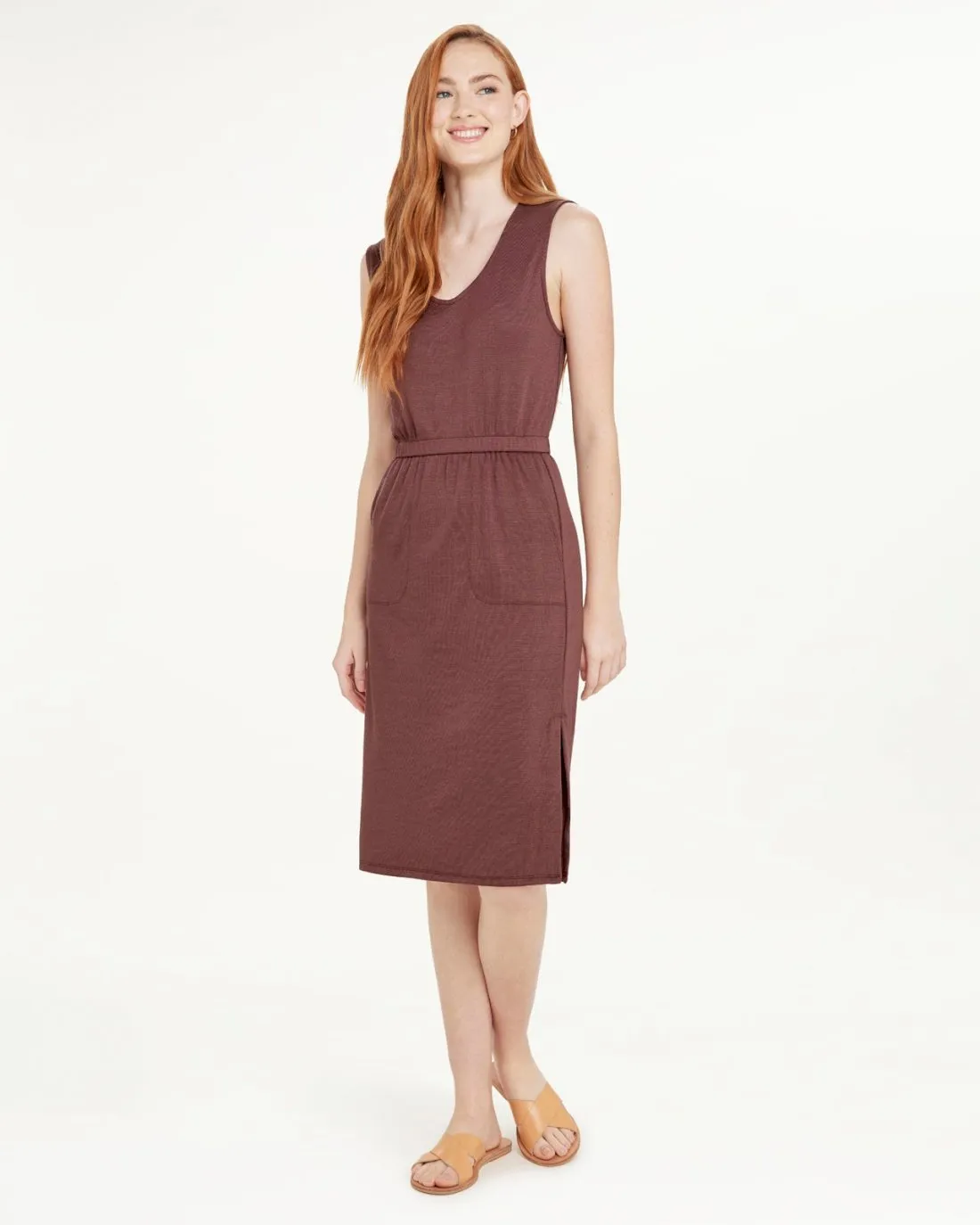 Hazel Rib Dress Flattering Waist Fit Satin-Sleeve