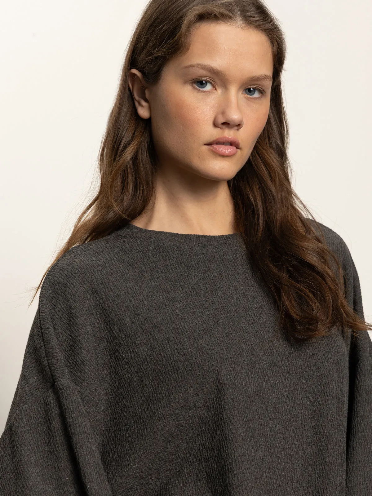 Glossy Look Hearthside Popover Top Heather Ink