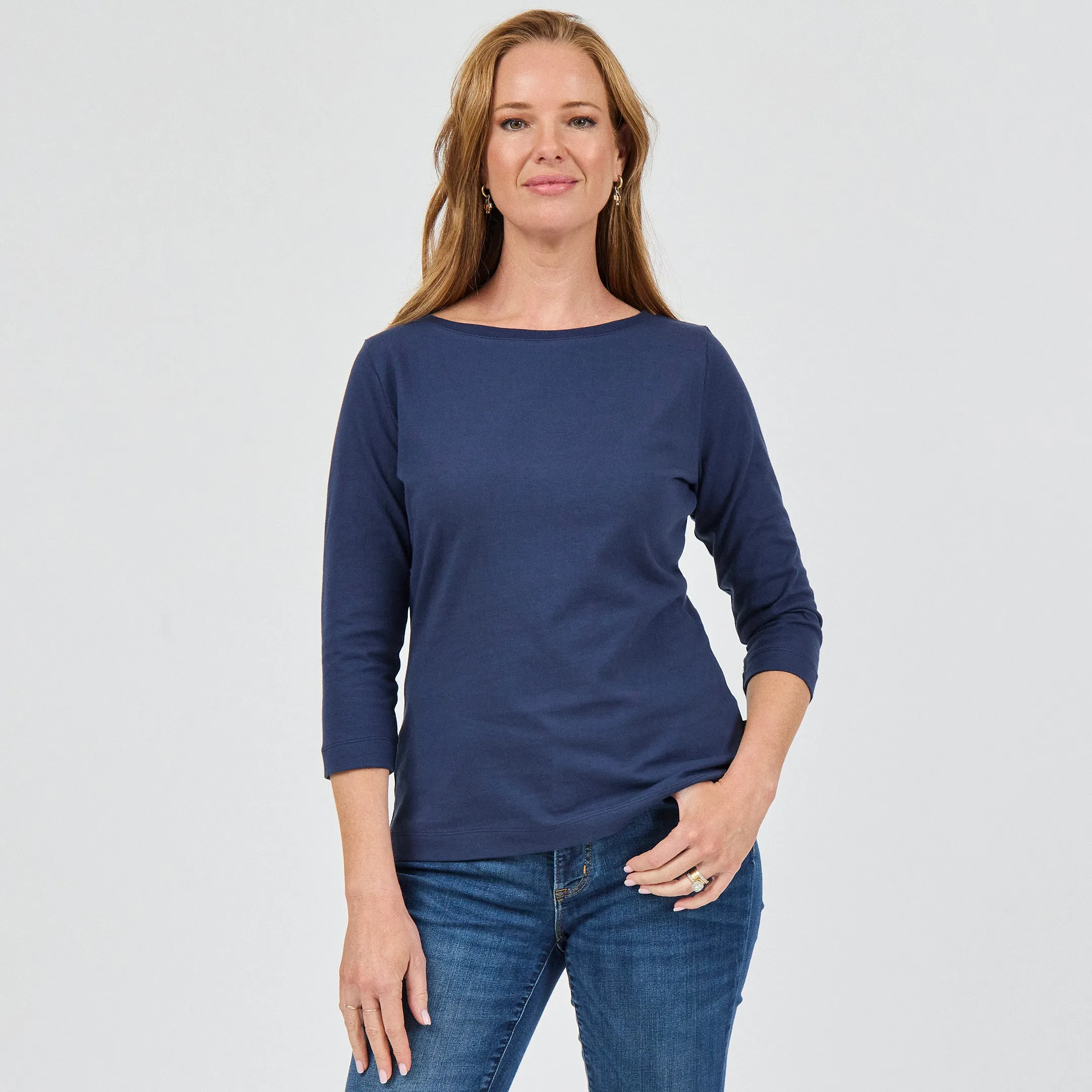 Moisture Management Technology Minimalist Aesthetic Heavy Cotton 3/4 Boat Tee