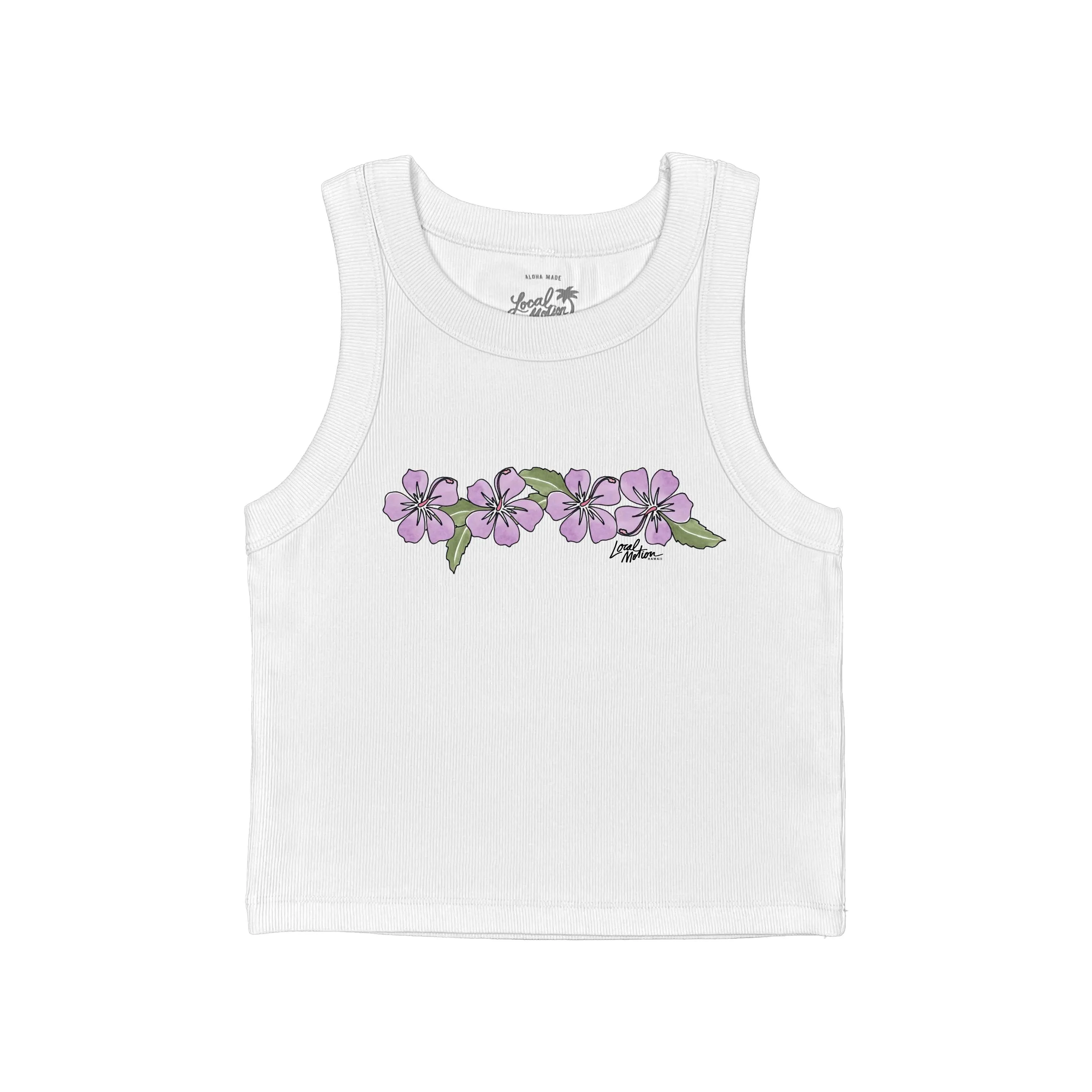 Multi Panel Smooth inner lining HIBISCUS STRIPE RIB CROP TANK