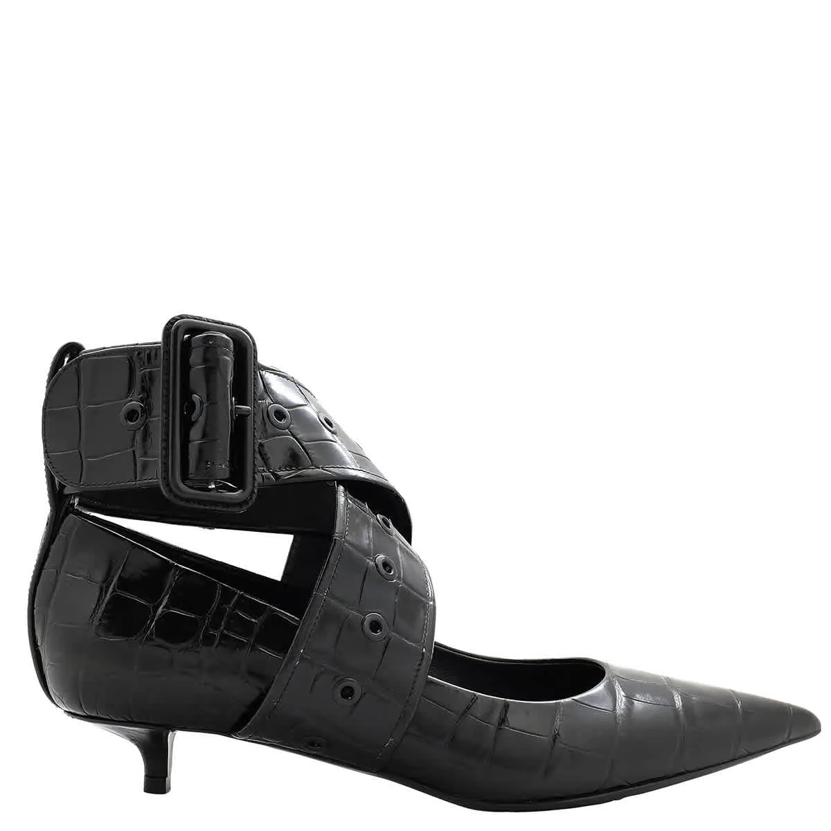 Embellished Wedding Shoes Supportive arch Burberry Kitten-Heel Point-Toe Embossed Leather Pumps