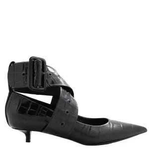 Embellished Wedding Shoes Supportive arch Burberry Kitten-Heel Point-Toe Embossed Leather Pumps