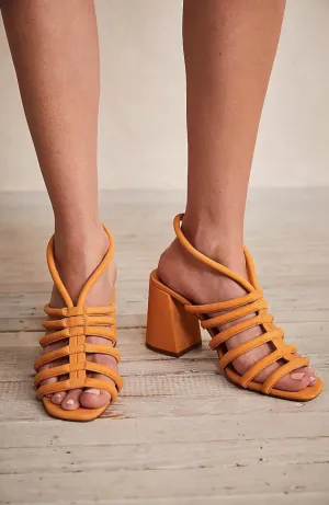 Colette Cinched Heels In Hot Orange Chic Finish Flawless Look
