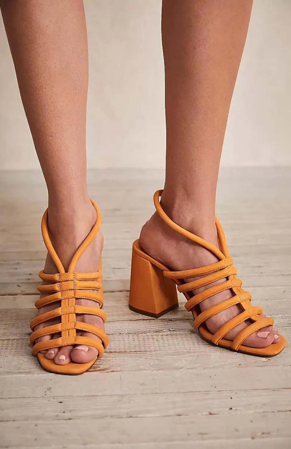 Stretchable Fabric Colette Cinched Heels In Hot Orange