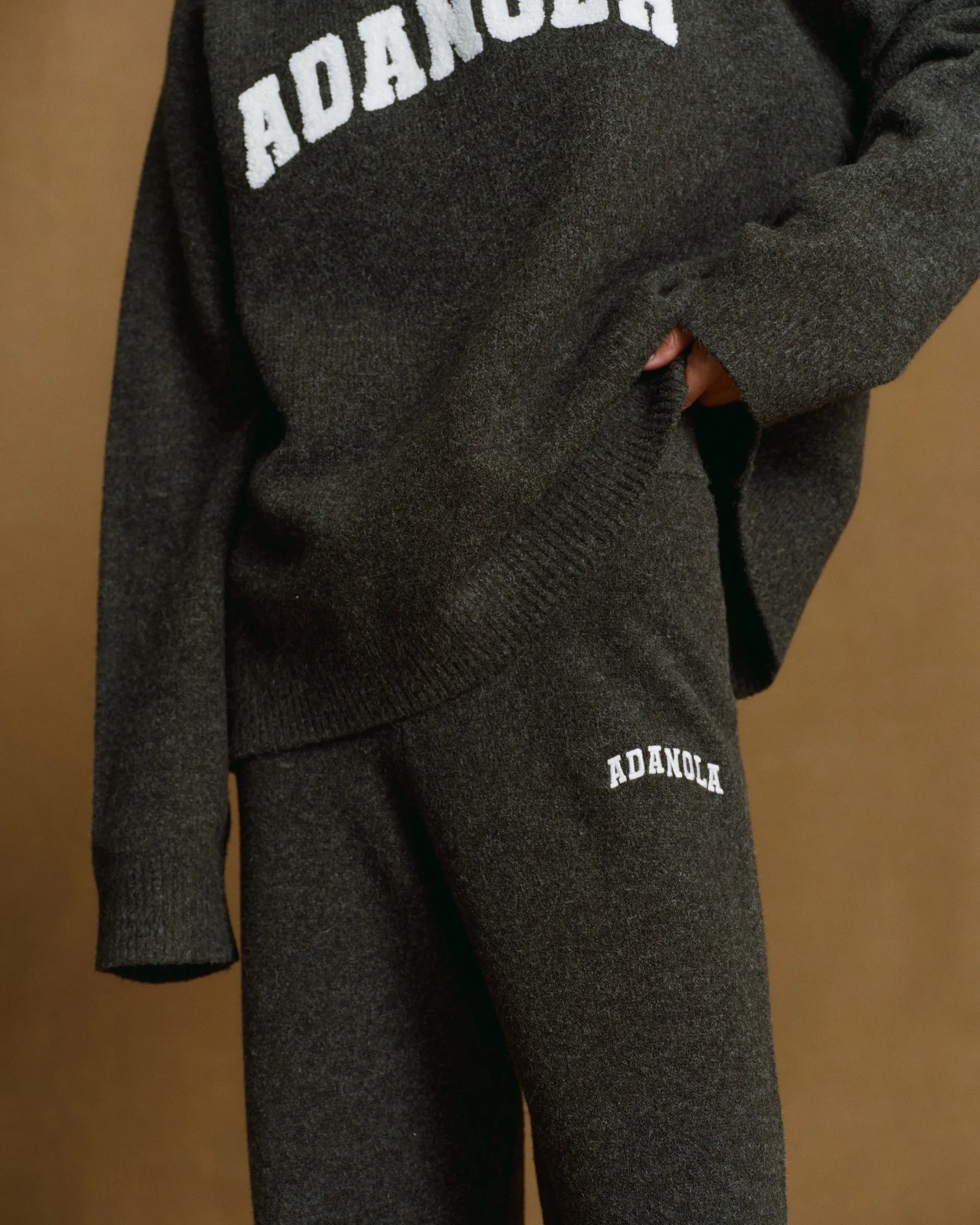Varsity Knit Straight Leg Sweatpants - Charcoal Grey/Marshmallow White Flexible Gusset