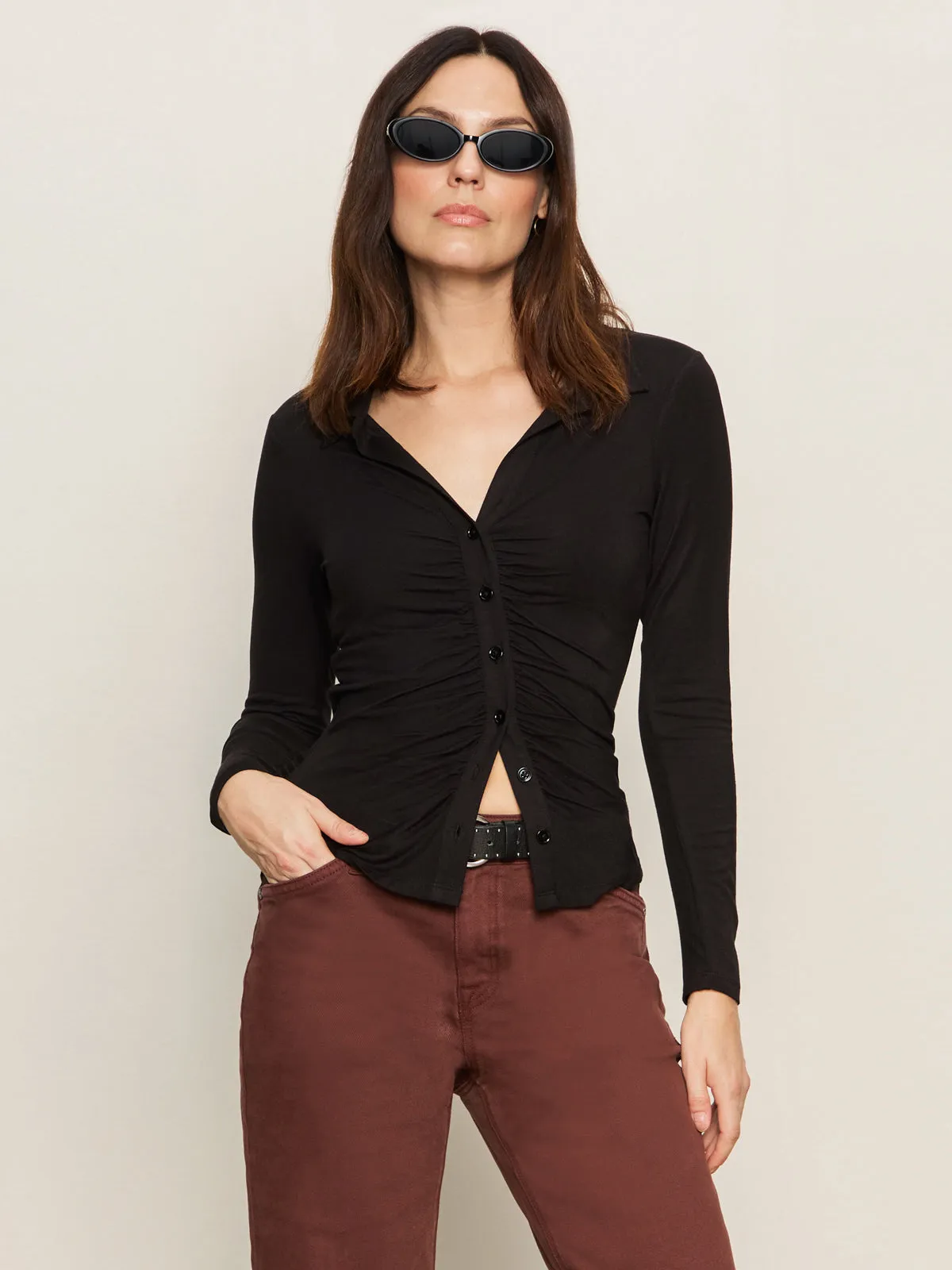 Dreamgirl Knit Button Up Top Black RelaxedFit